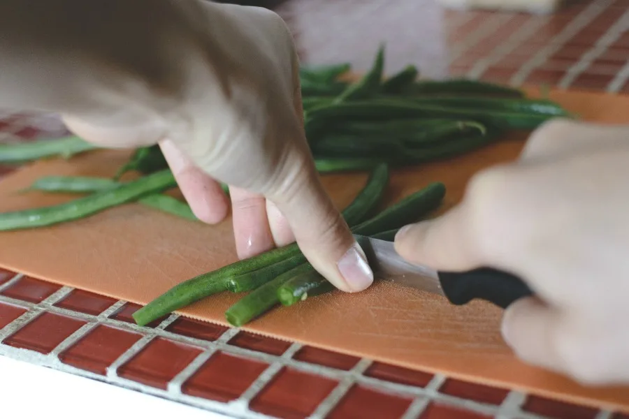 cutting green beans for green beans and potatoes