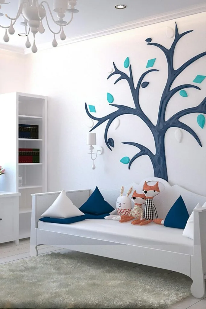 A tree wall decal in a child's room.