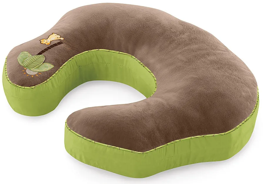 brown and green nursing pillow