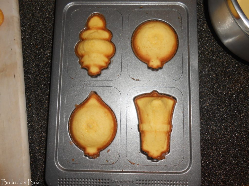 Festive Christmas Ornament Cakes fresh from oven