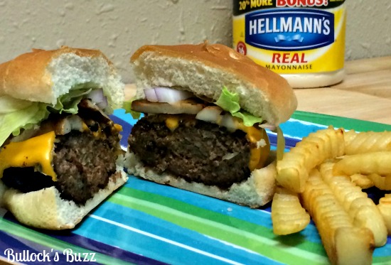 Juicy Burger with Cheddar & Sauteed Mushrooms