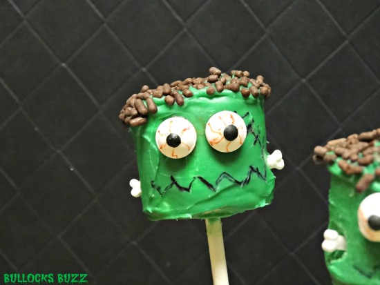 frankenstein marshmallow pops add facial features