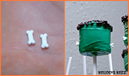 Last Minute Halloween Party Treats Frankenstein Marshmallow Pops add bolts