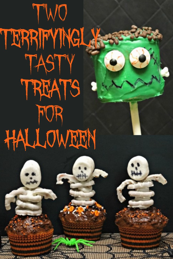 Halloween Treats : Frankenstein Marshmallow Pops and Skeleton Cupcakes