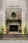 A fireplace decorated with the King of Christmas King Noble Fir 4 piece collection lit up