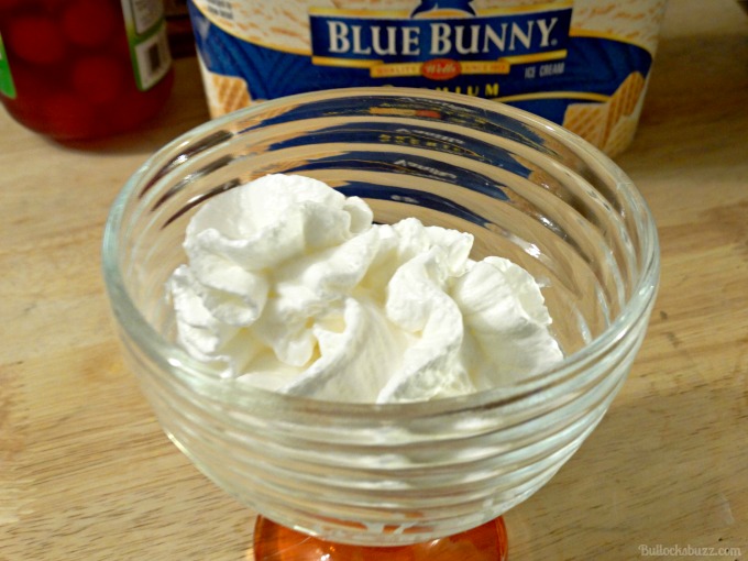 fried ice cream blue bunny add whipped cream to glass