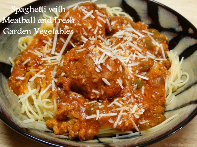 Spaghetti and Meatballs with Fresh Garden Vegetables