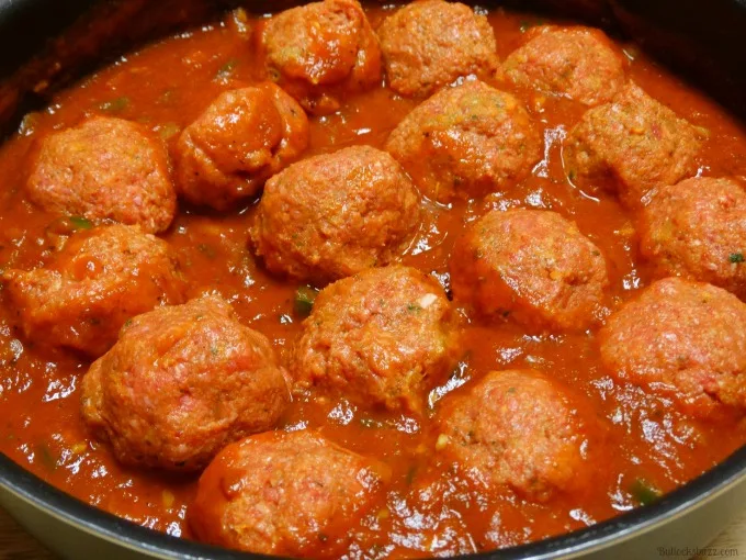 Spaghetti and Meatballs with Fresh Garden Vegetables simmer meatballs in sauce
