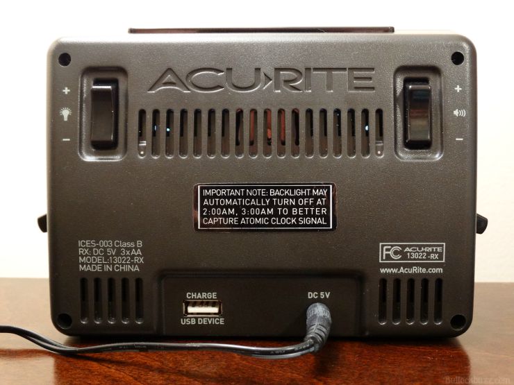 AcuRite Atomic Dual Alarm Clock with USB and Temperature back side