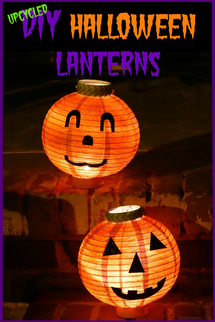 Greet Trick or Treaters with these adorable DIY Halloween Pumpkin Lanterns made from upcycled battery operated paper globe lanterns.