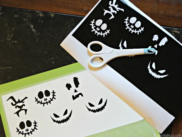 Faces for the Halloween ornaments cut with a Cricut