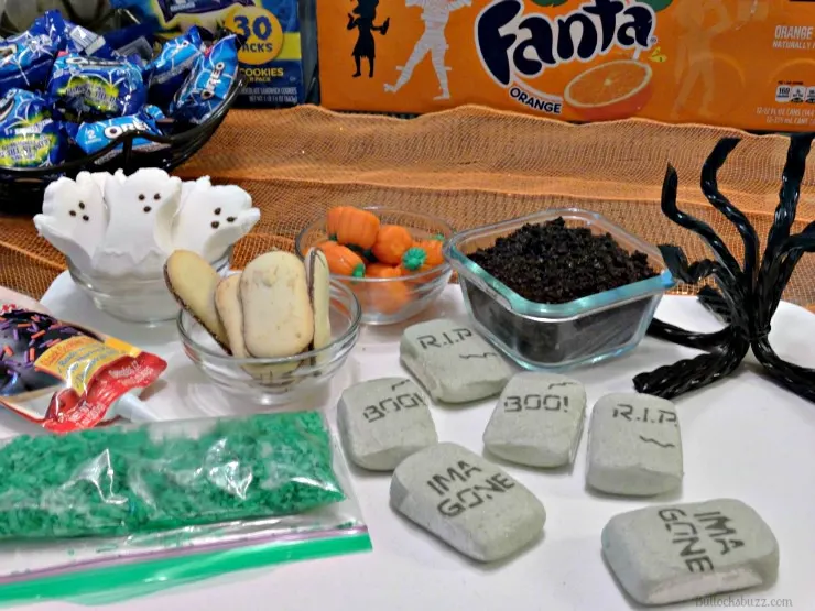 Halloween Haunted Graveyard Fanta Orange Cake supplies to decorate