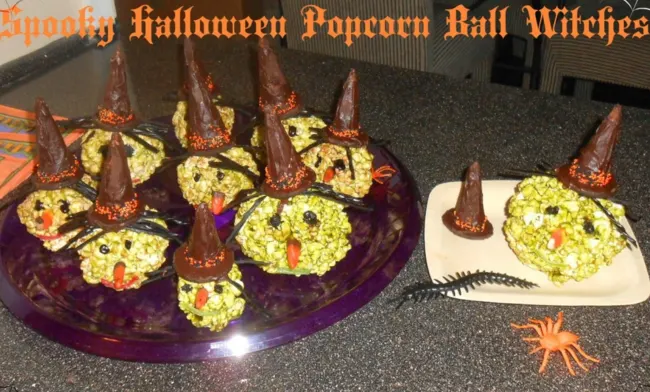 Last Minute Halloween Treats Popcorn Ball Witches