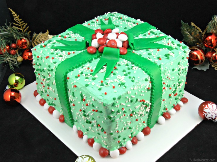 Holiday Present Pinata Cake M&M's surprise inside finished cake