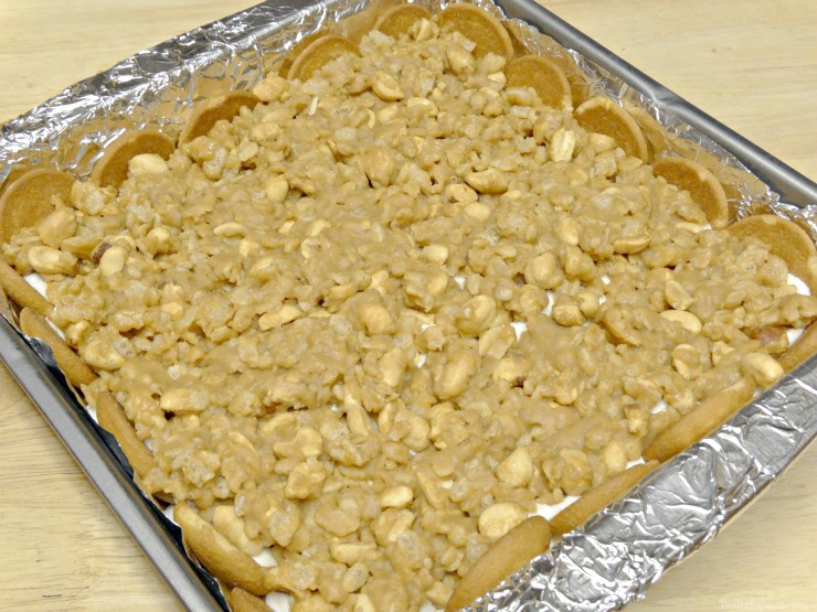 NILLA PB and Mallow squares recipe thanksgiving press mixture over marshmallows until completely covered