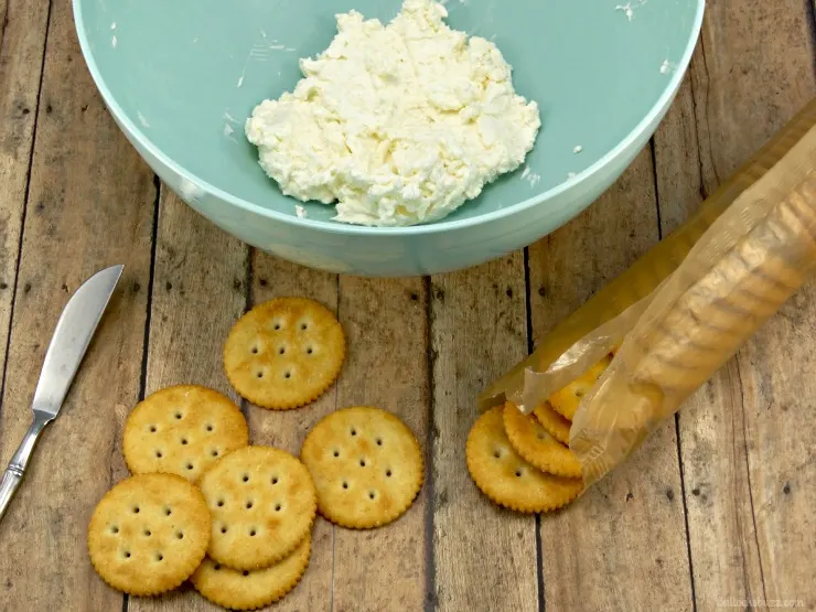 Roasted Pepper Cheese Bites and Holiday Party Planning Tips spread on crackers