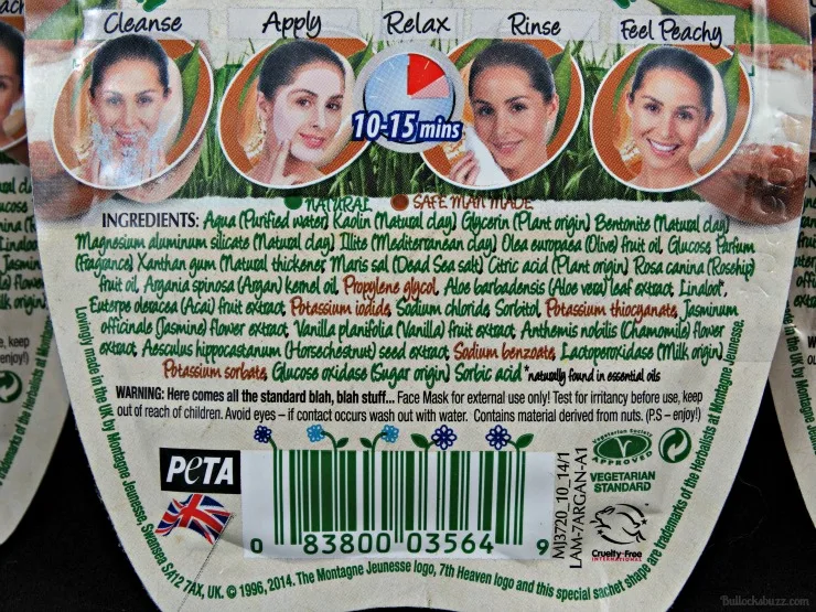 7th heaven face masks argan oil mud mask back of package