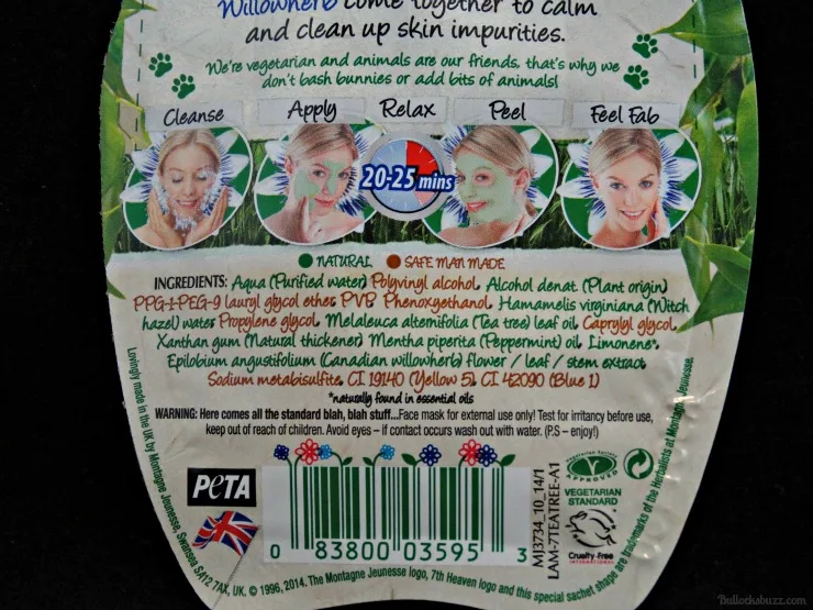 7th heaven face masks tea tree peel off mask back of package