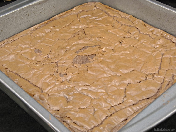 remove double chocolate delight peppermint brownies from oven