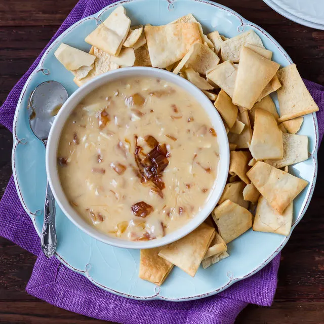Savory Super Bowl Snacks Brie and Caramelized Onion Queso