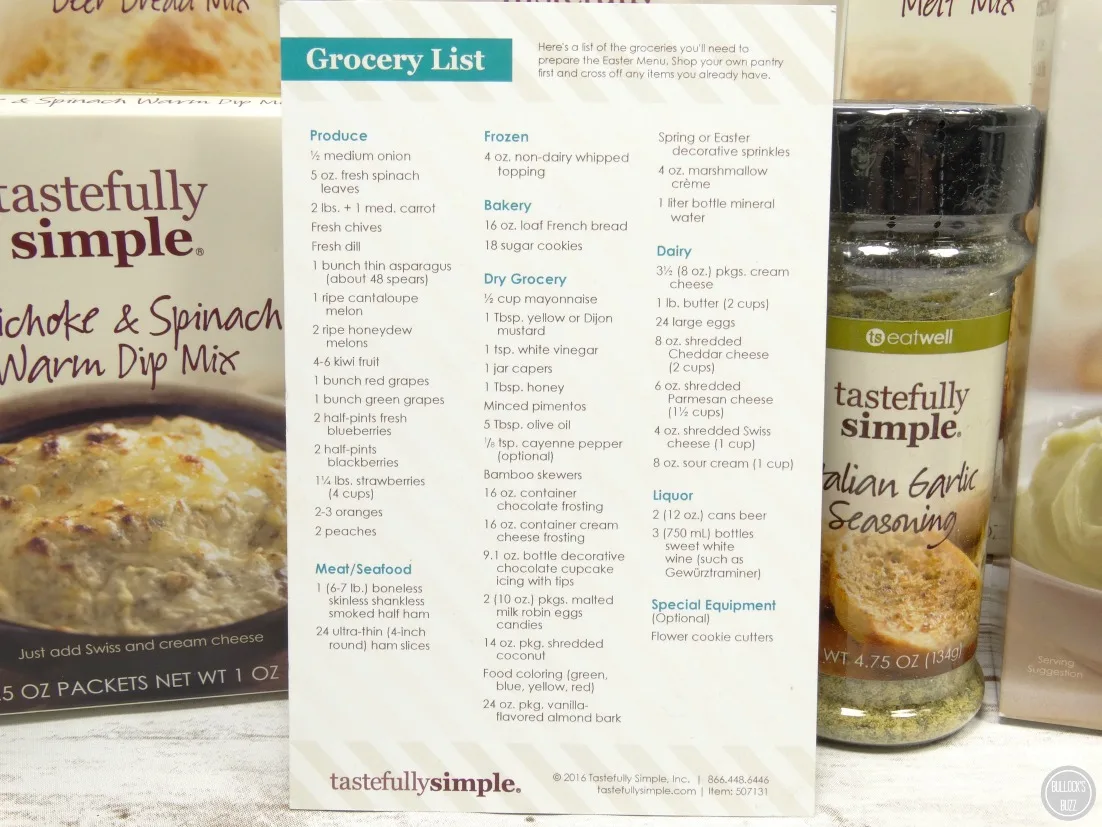 easter menu with tastefully simple grocery list