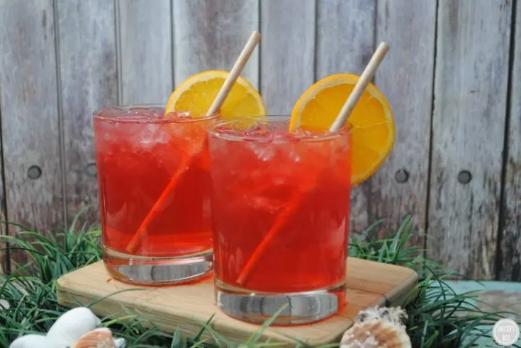 Caribbean Punch in glasses on cutting board