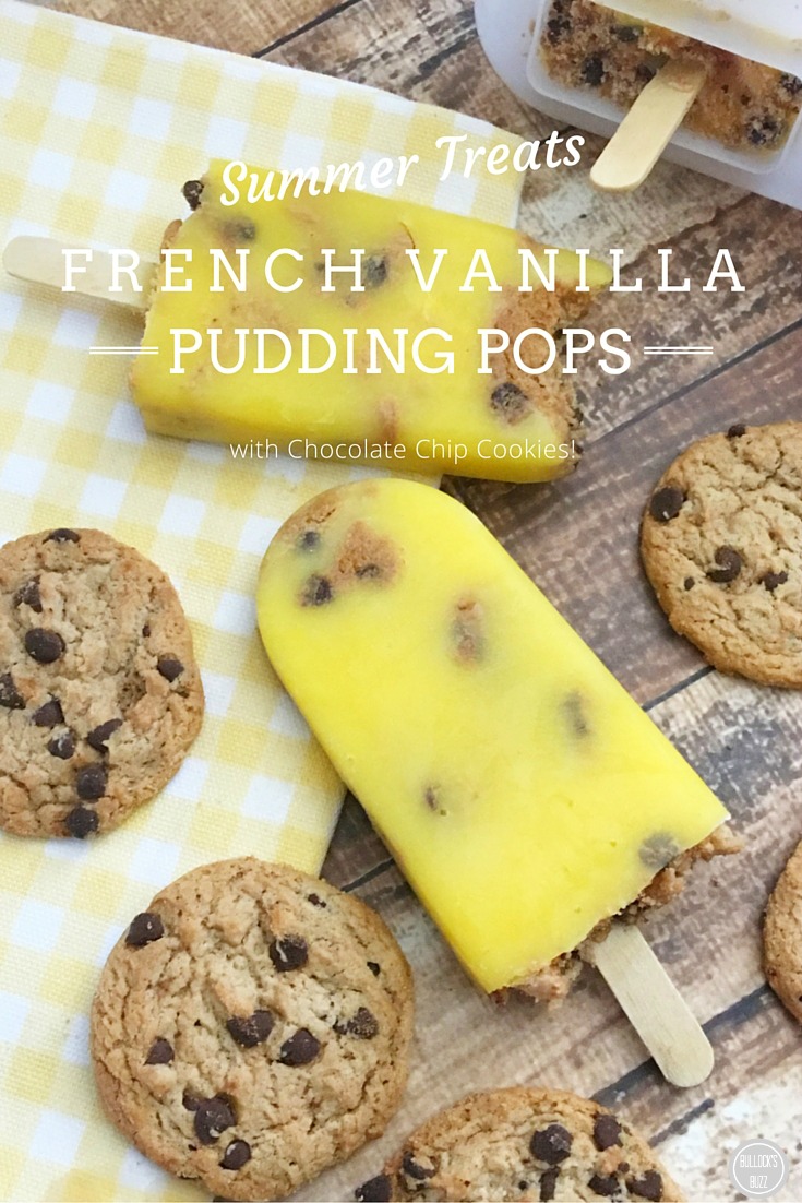 These cool, creamy and sweet French Vanilla Pudding Pops with Chocolate Chip Cookie crumbles are the perfect warm weather treat to satisfy any sweet craving!