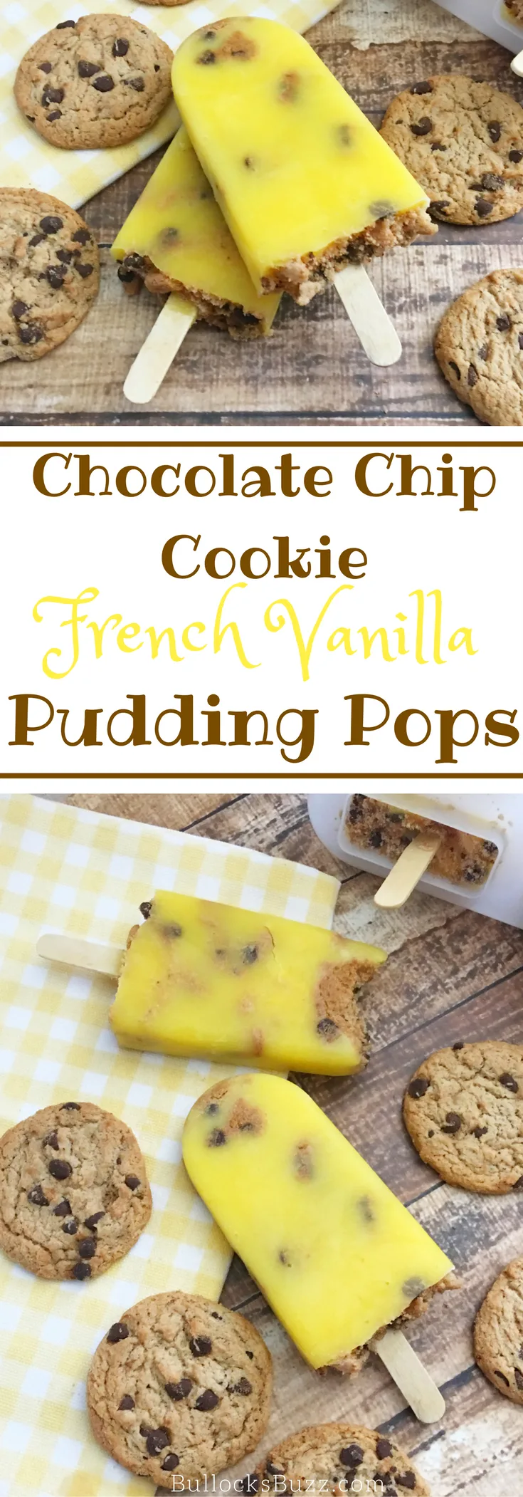 These cool, creamy and sweet French Vanilla Pudding Pops with Chocolate Chip Cookie crumbles are the perfect warm weather treat!