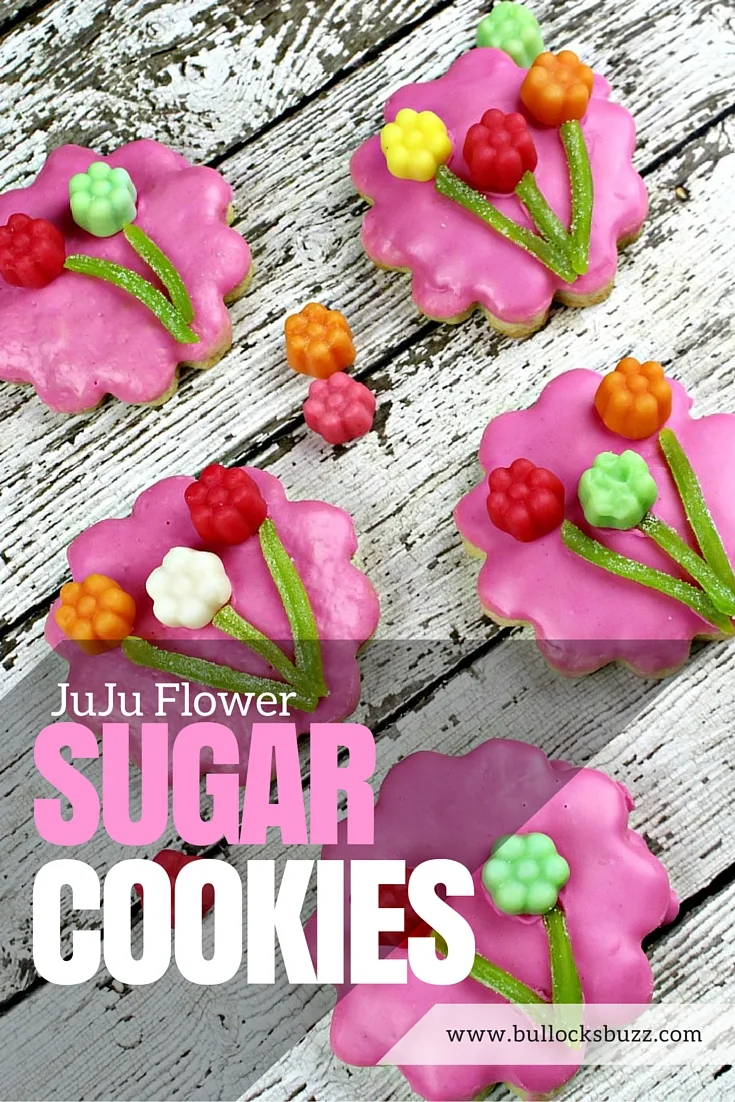 Deliciously sweet sugar cookies topped with JuJu Flowers for an extra special treat. Perfect for spring celebrations or a homemade Mother's Day gift!