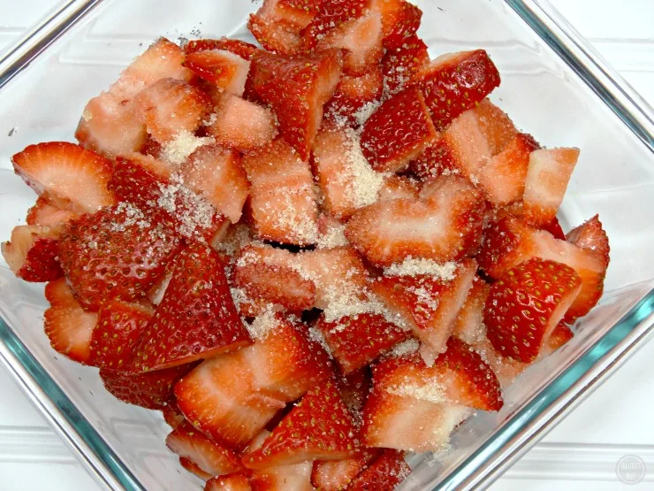 Angel Food Strawberry Yogurt Trifle sprinkle strawberries with sugar