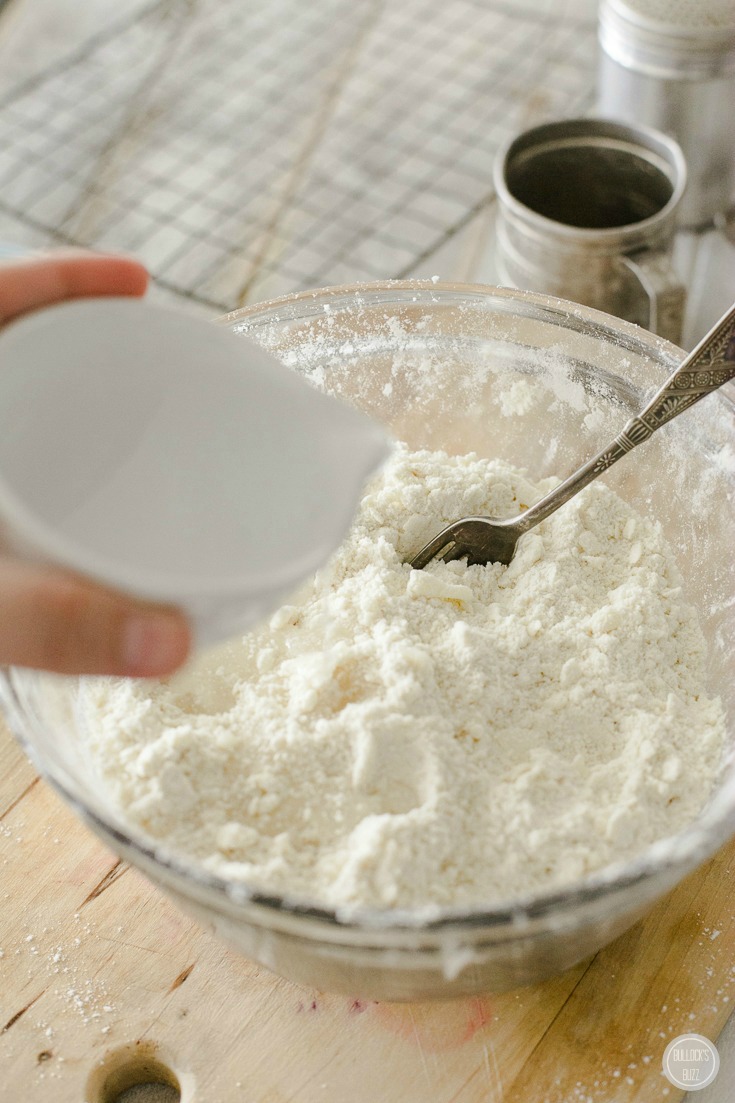 create a well in the flour mixture and add ice water slowly