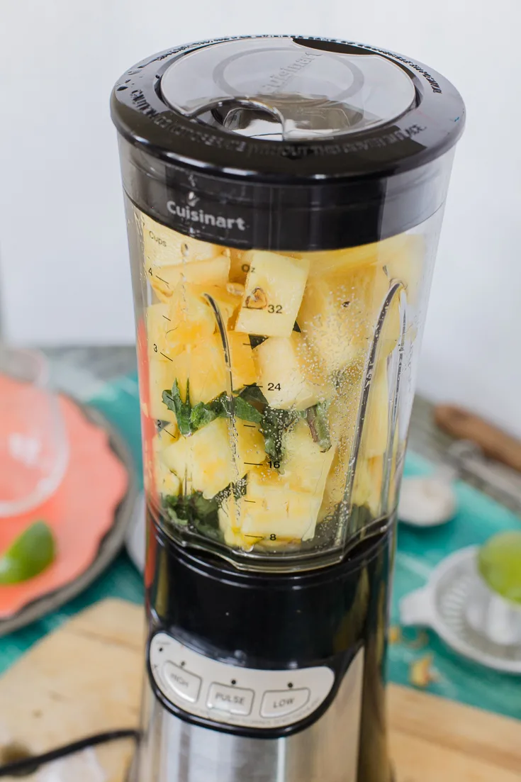 add pineapple and mint to blender