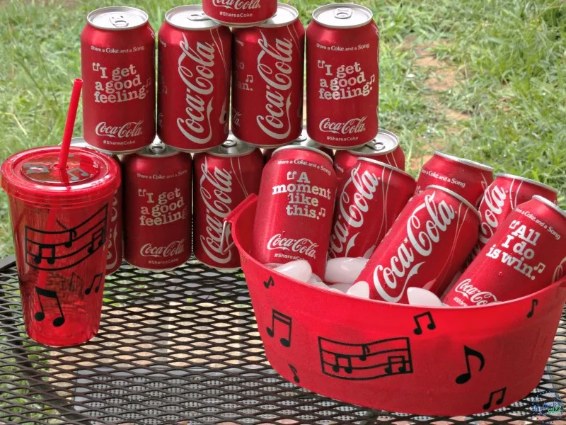 diy drink cooler and matching cups Coca Cola Share a Song post