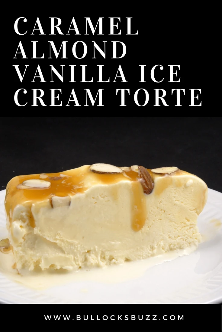 Creamy vanilla ice cream topped with buttery caramel and crunchy almonds make this Caramel Almond Vanilla Ice Cream Torte a great way to beat the heat!