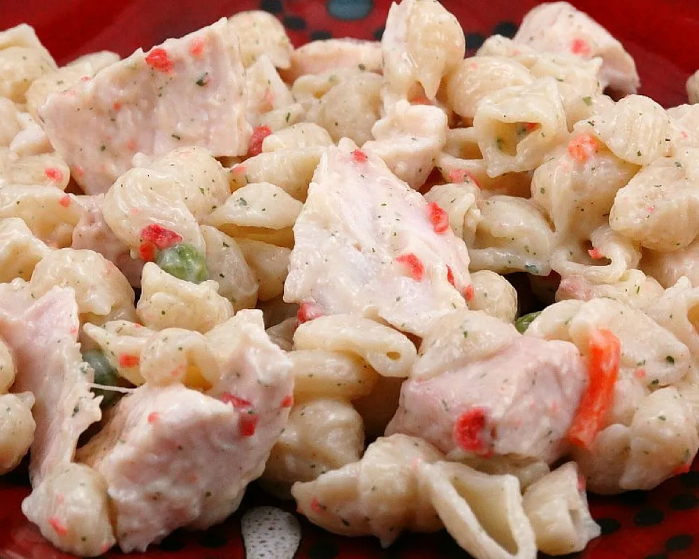 Tender pasta and grilled chicken are tossed in a rich and creamy ranch and bacon dressing in this delicious and easy Leftover Grilled Chicken Ranch and Bacon Pasta Salad.