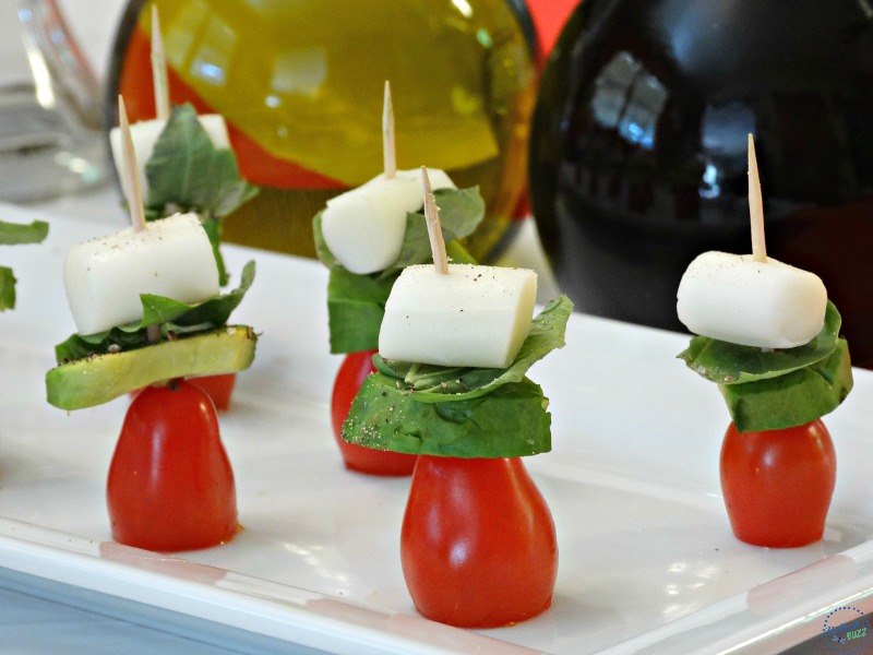 caprese skewers on plate