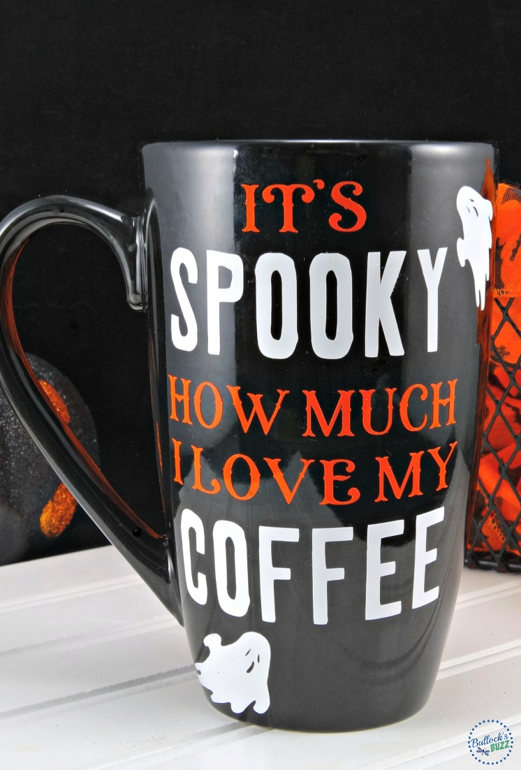 This fun DIY Halloween coffee mug is  so easy to make! All you need is a mug, some vinyl, and a Cricut