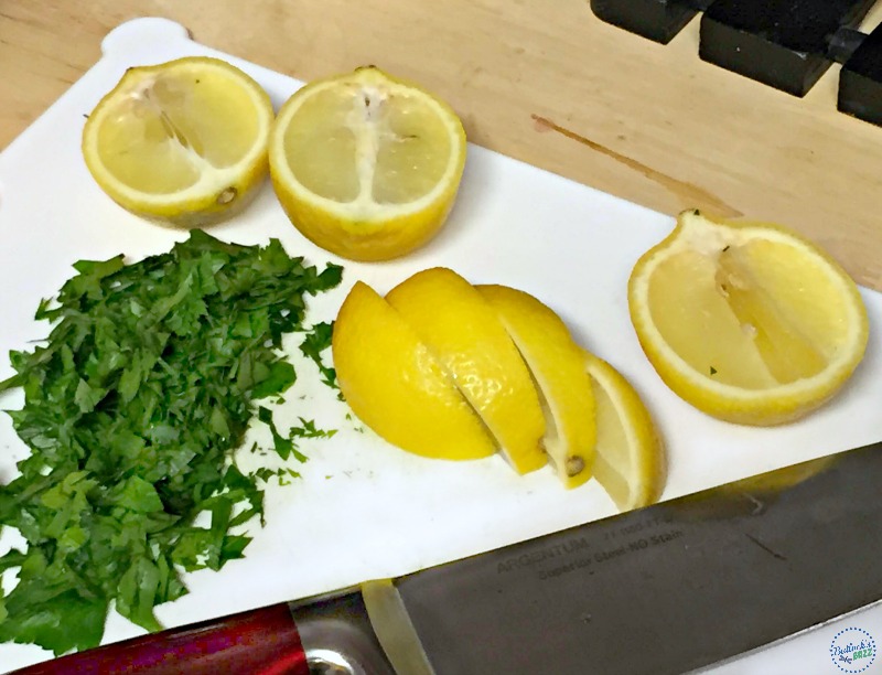 salmon picatta step one slice lemons and parsley