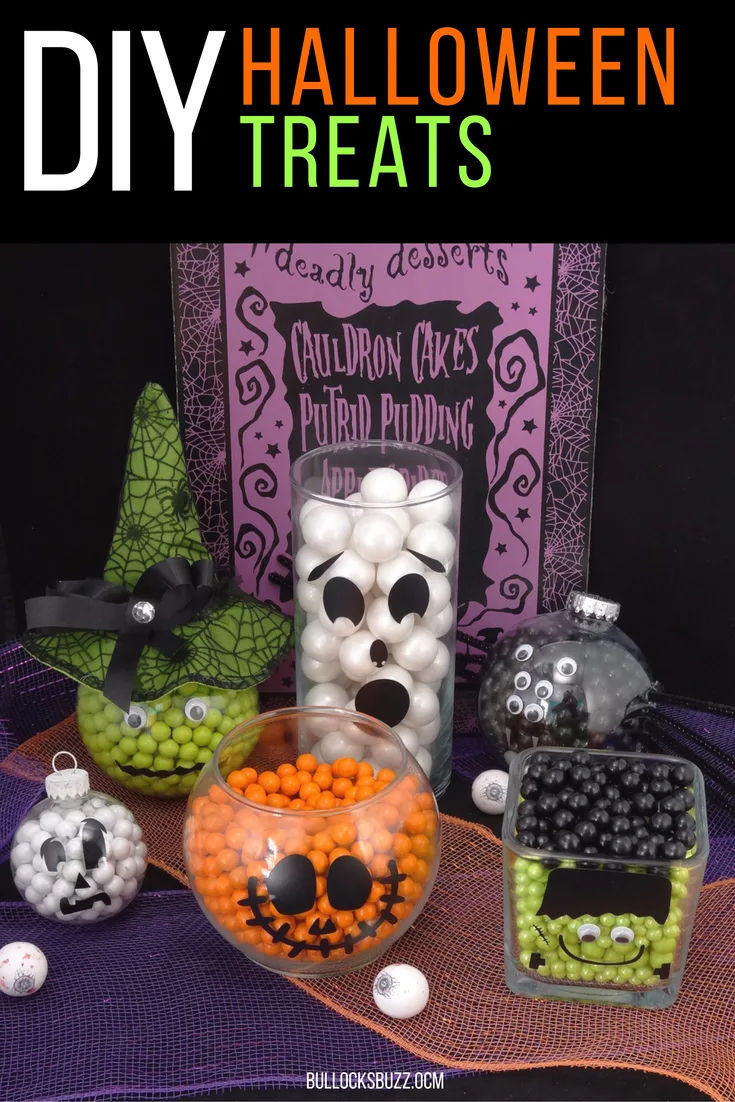 Halloween candy jars and Hallowen ornaments that are easy-to-make and look great as party decor. The best part? You can eat them, too!