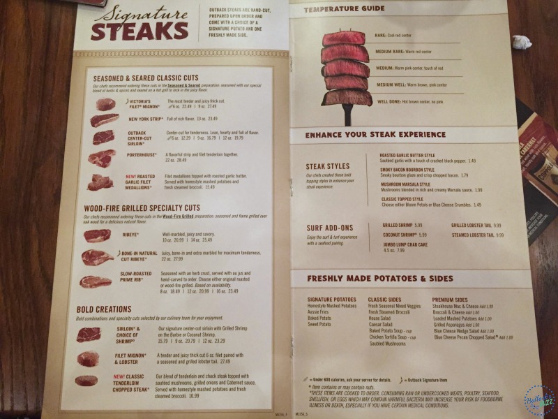 Outback Steakhouse Printable Menu Pdf Lyn Perron