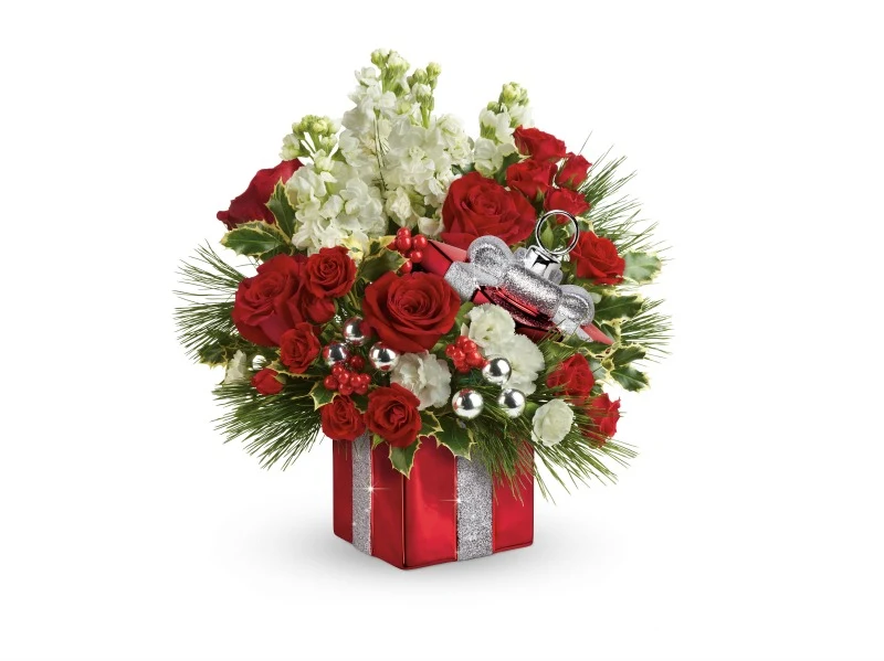 Christmas Floral Arrangements - Teleflora gift wrapped bouquet