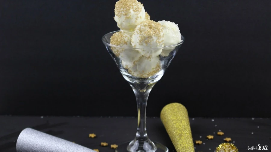 Golden Glitter White Chocolate Oreo Truffles in champagne glass 