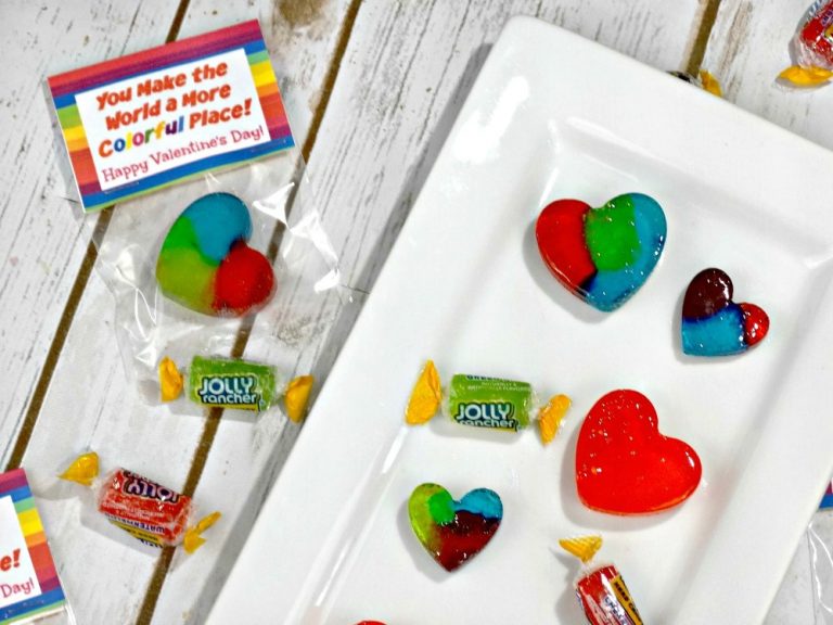 Homemade Rainbow Hearts Candy + Printable Valentine’s Day Treat Bag Topper!
