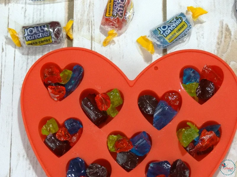 Homemade Rainbow Hearts Candy break up Jolly Ranchers before putting in mold if using a small mold