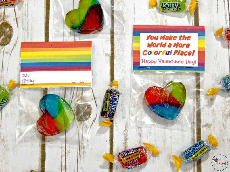Jolly Rancher Rainbow Hearts treat bag toppers both sides