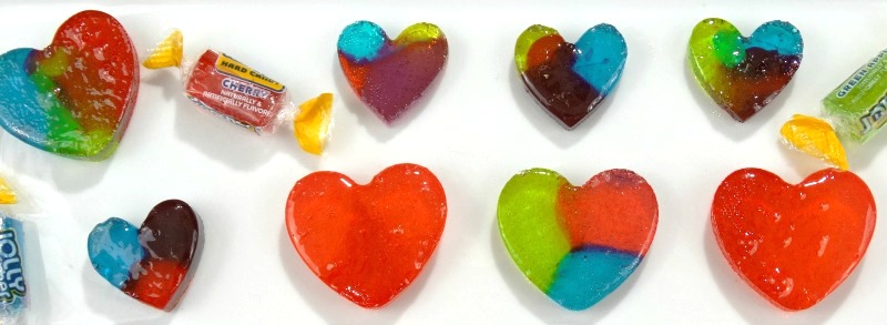 Jolly Rancher Homemade Rainbow Hearts Candy on white background