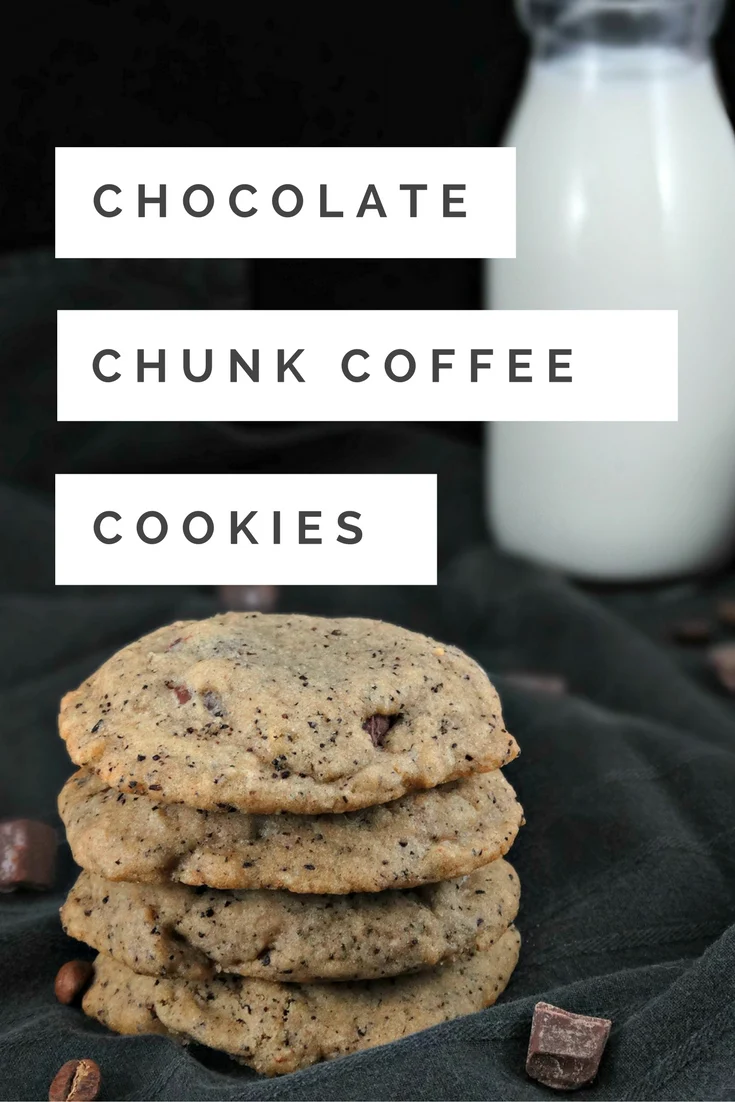 Rich coffee flavor is offset by the creamy sweetness of dark chocolate chunks in these soft and chewy Chocolate Chunk Coffee Cookies.