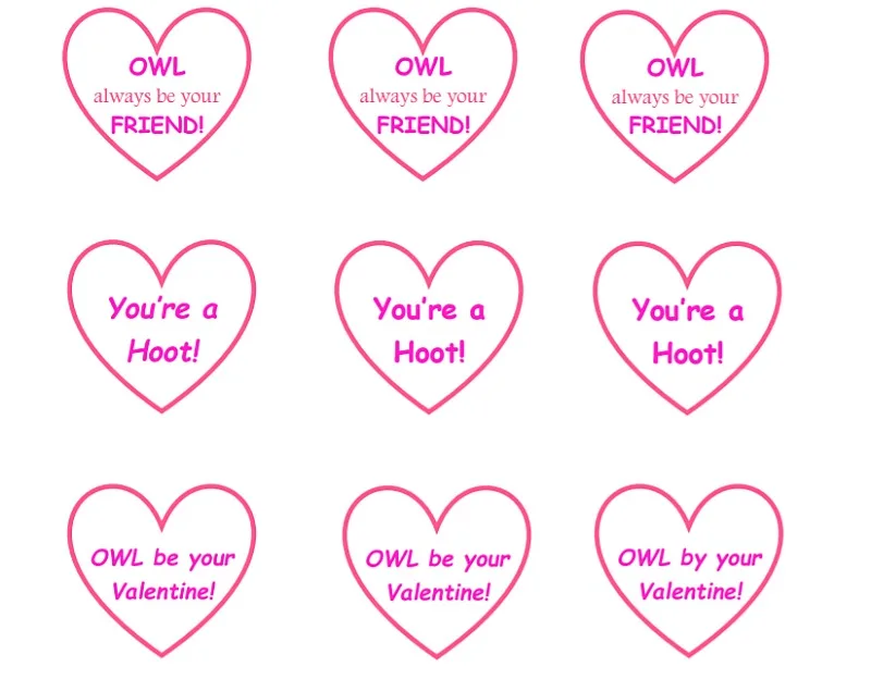 Owl Valentines Candy Cards Message Hearts Free Printable Message Hearts
