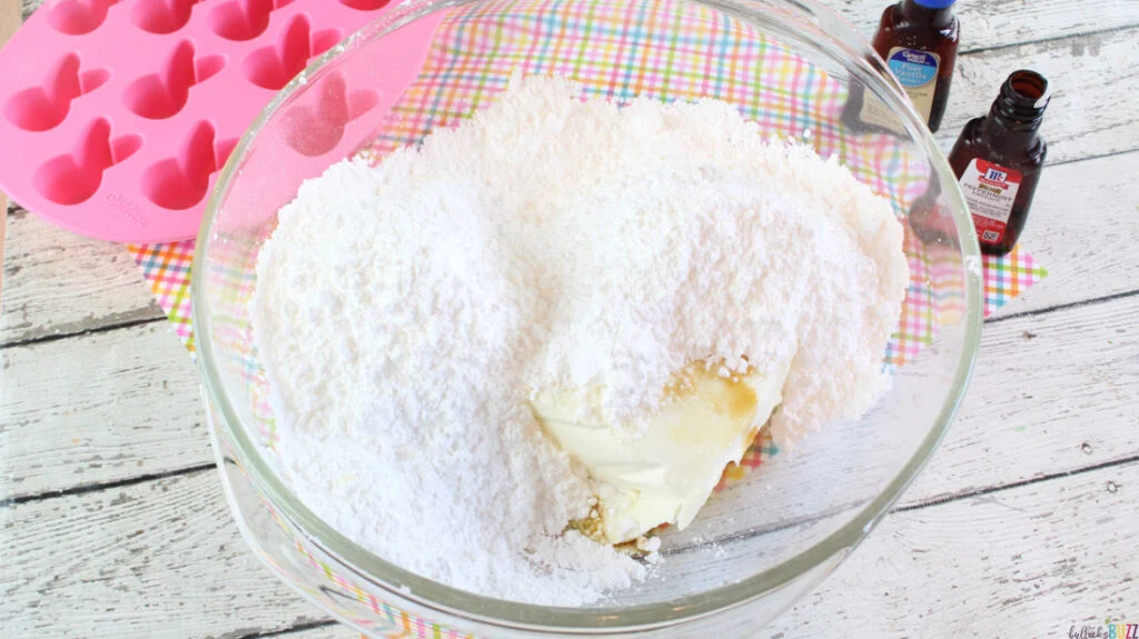 Cream Cheese Mints for Easter ingredients in a glass bowl