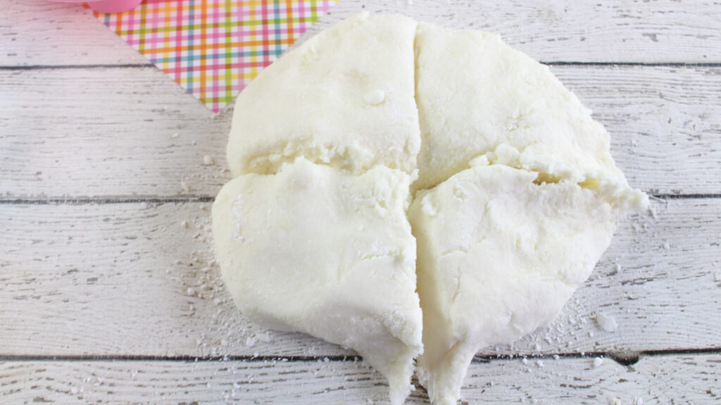 The mint dough divided into 4 sections